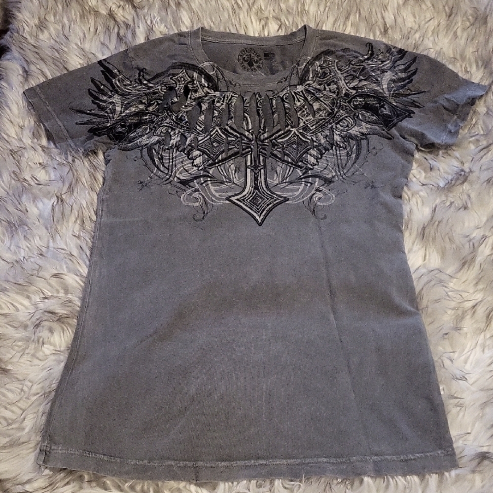 Affliction Womens Tshirt L Gray